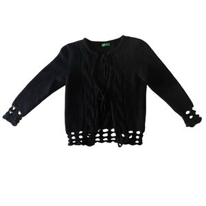 United Colors of Benetton Black Tie Front Cut Out Y2K Sweater Made in Italy
